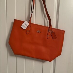 Coach Orange Leather Tote Bag